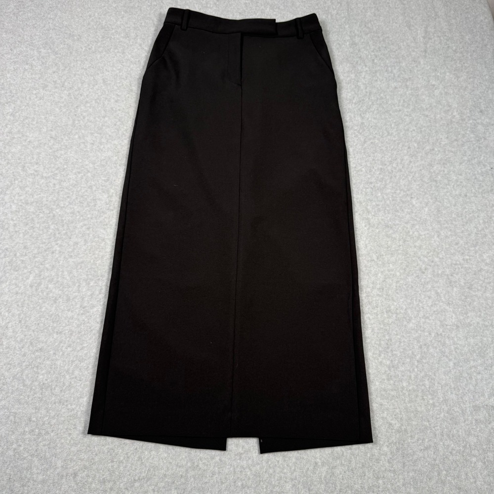 Express Editor Black Maxi Column Skirt Size 2 High Rise Back Slit Professional